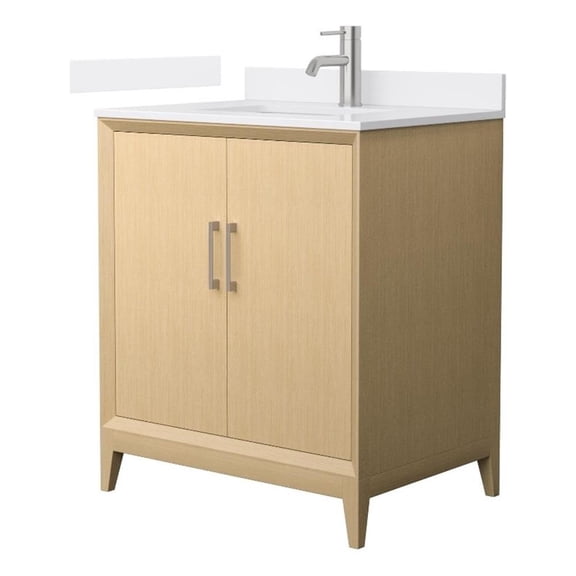 Wyndham Collection WCH757530SHOWCUNSMXX 30 in. Janna Single Bathroom Vanity, Cultured Marble Countertop, Under Mount Square Sink, Trim - White Oak, White & Brushed Nickel