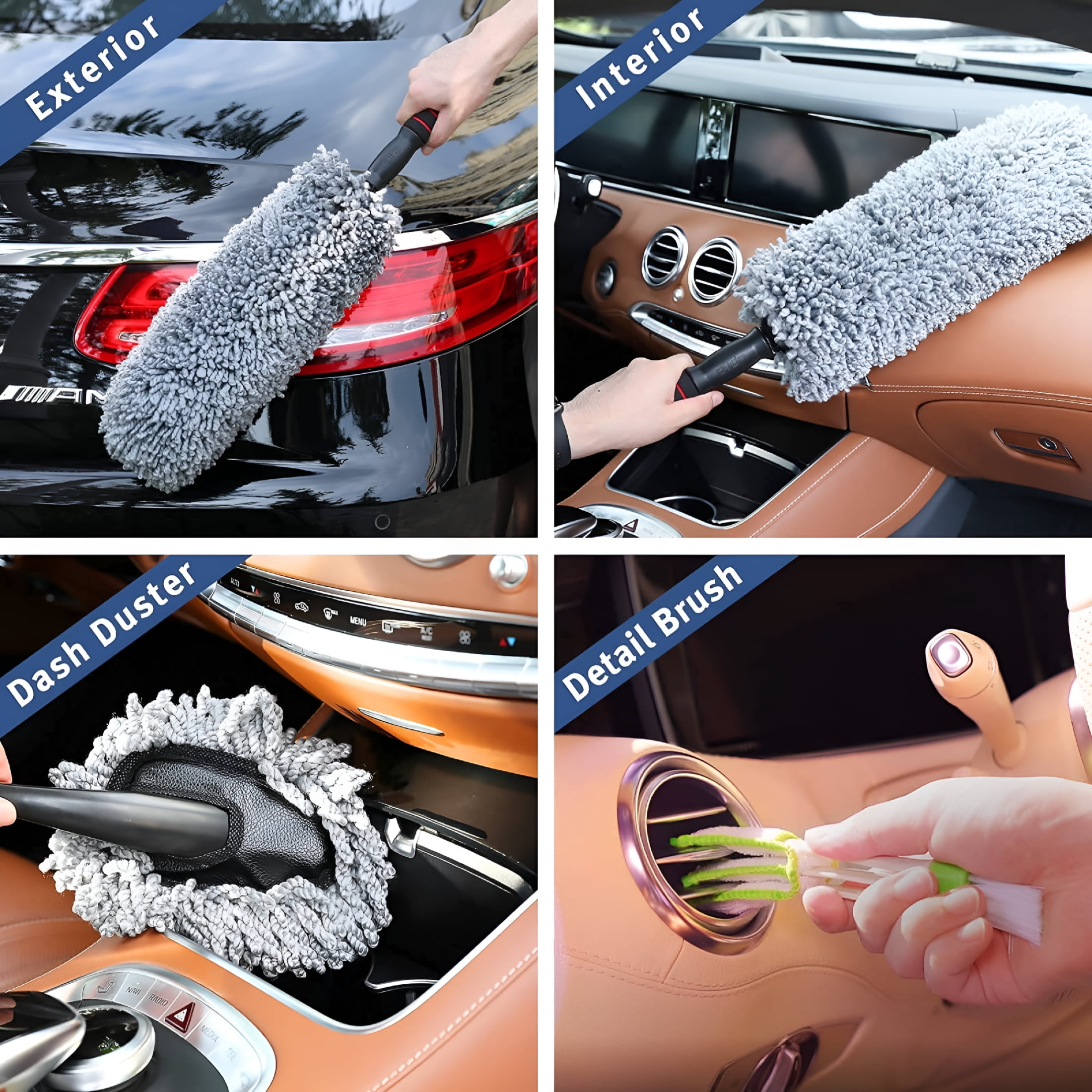 ACDANC 2026 New Set of 4 Ultimate Car Duster Kit,Best Microfiber Multipurpose Duster,Interior&Exterior Cleaning Tools,Dashboard Detailing Brush,Scratch Lint Free,Pollen Removing,Extendable Handle,Rv