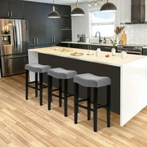 WestinTrends Lenox 29" Upholstered Saddle Seat Black Bar Stool (Set of 3), Black