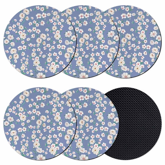 Watercolor Floral Coasters Set of 6, Absorbent Coasters for Drinks, Spring Flower Leaves Botanical Blue Coaster for Desk Coffee Table Protection, Home Decor House Warming Gifts 4"