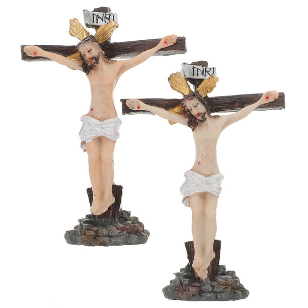 KAKOWELY piezas de estatua de cruz de Jesucristo, figura de resina con cruz de Jesús, decoración de Jesús para dormitorio
