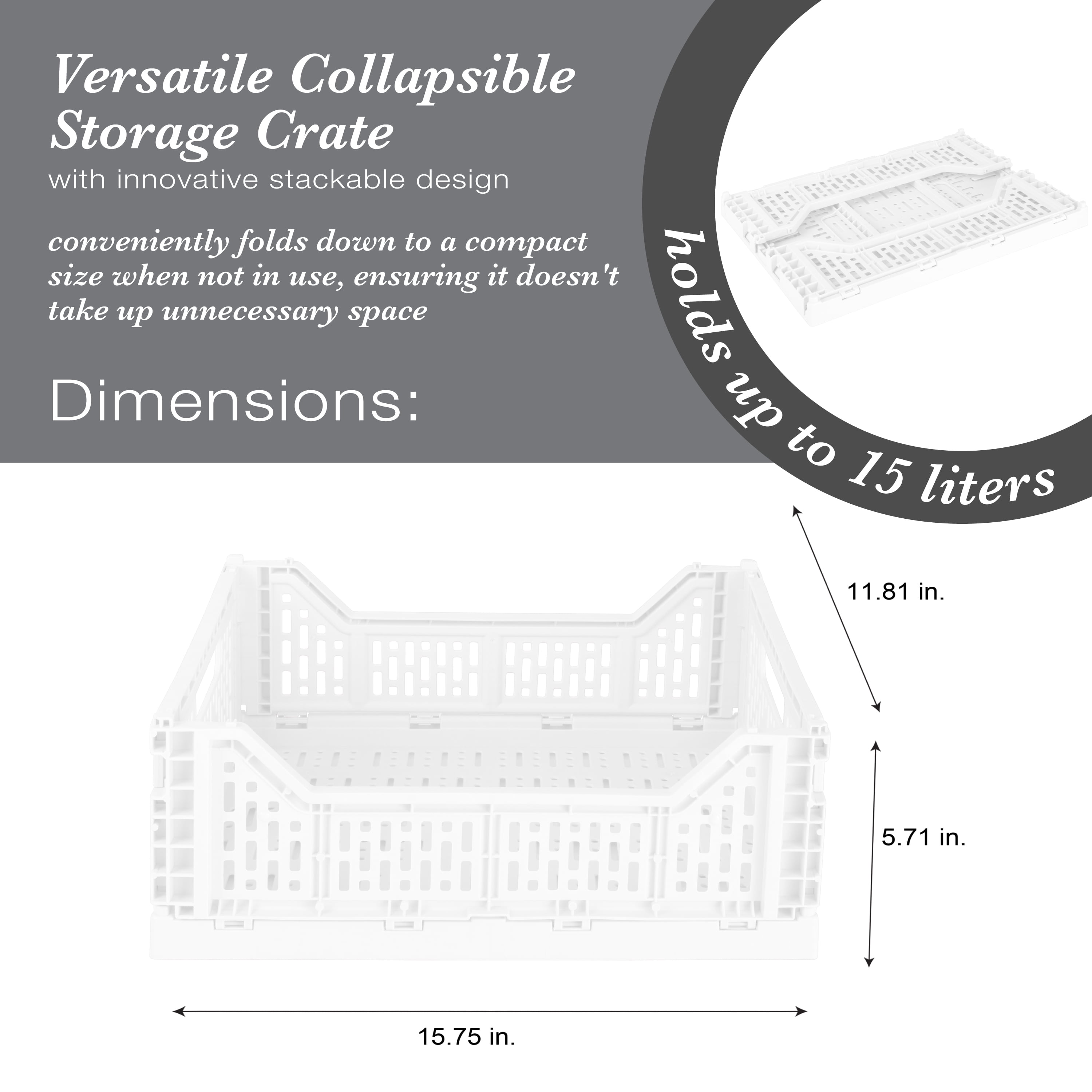 Simplify 15LT Collapsible Plastic Storage Crate in White