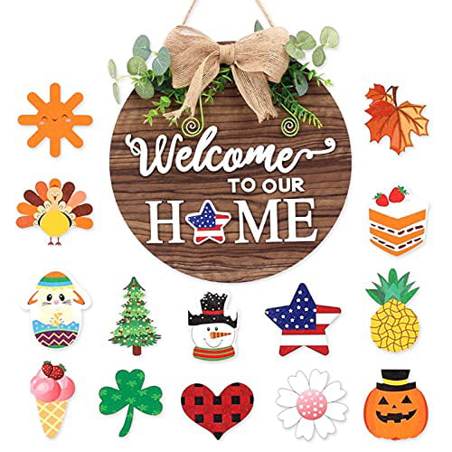 Welcome Hanging Sign with Interchangeable Holiday Pieces Front Door Garden Decor