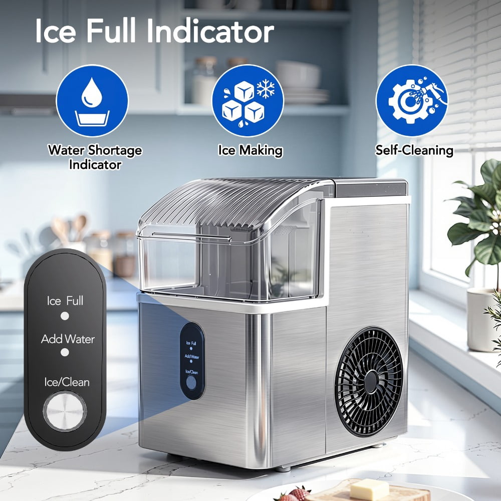 CRZOE 15KG/24H Countertop Ice Maker, Extruded Ice Machine with 1.1L Water Tank & 0.6kg Ice Storage, LED Control, Auto Cleaning, Fingerprint-Resistant 430 Stainless Steel Body for Home/Kitchen/Bar