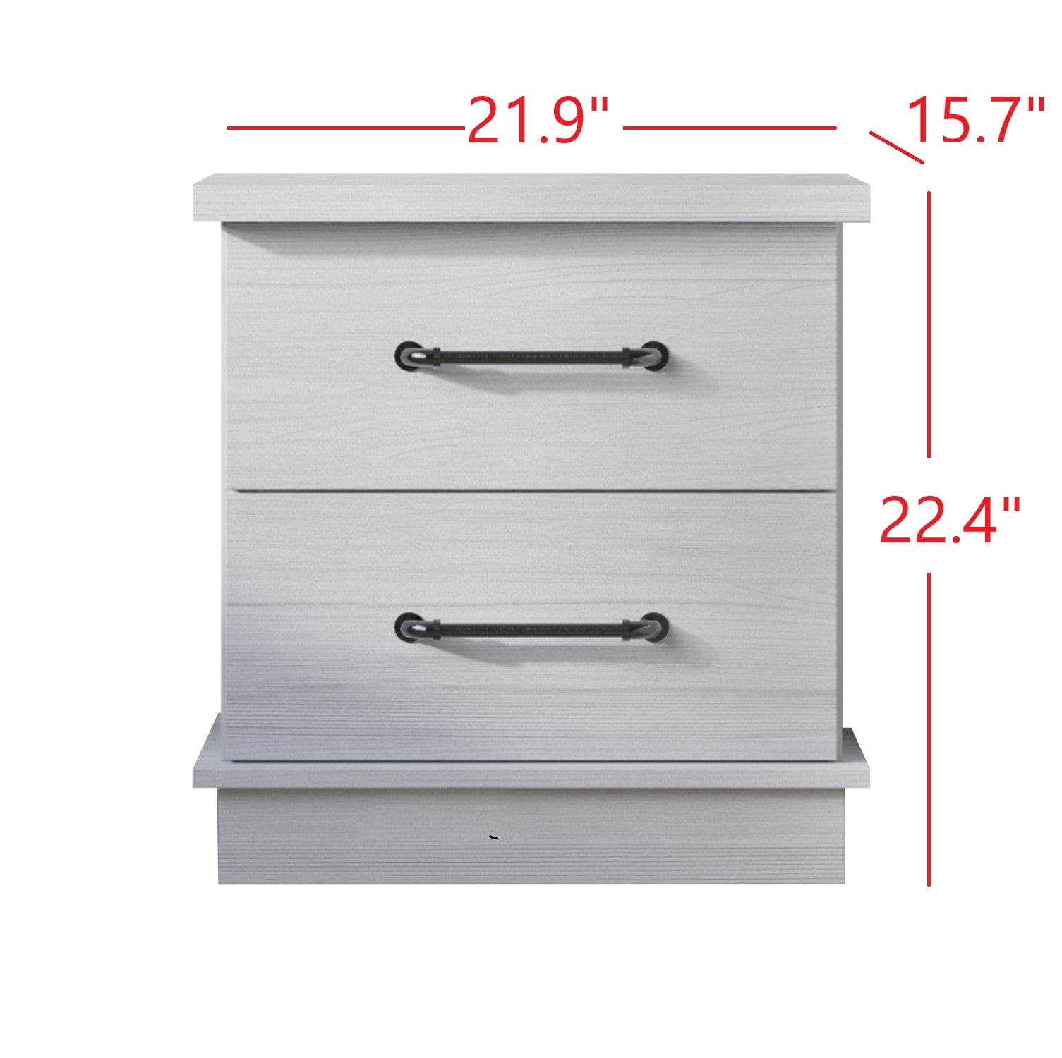 Home Design Herne Nightstand with 2 Spacious Drawers and Wide Surface, White, Easy Assembly