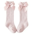 thumbnail image 1 of POINTERTECK Little Girls Stockings  Plain Color/Patchwork Side Bow-Knot Midi Tube Socks  Breathable Elastic Knee-Length Socks, 1 of 9