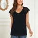 thumbnail image 5 of Camisa de encaje para mujer, escote en V profundo, ajuste holgado, color sólido, transpirable, blusa informal de verano para uso diario, negro XL, 5 of 8
