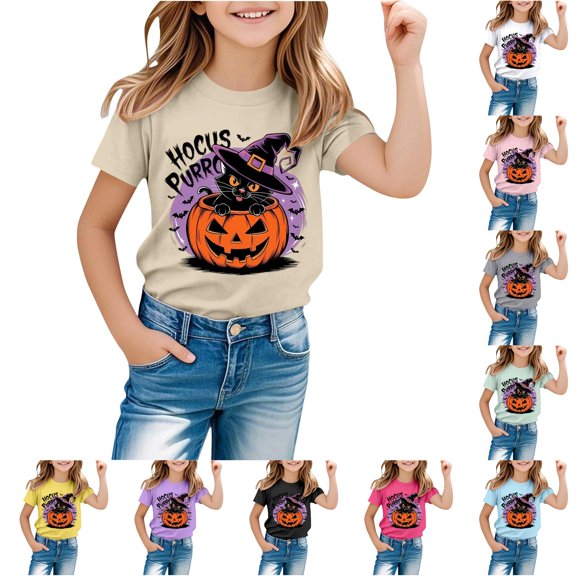 Toddler Girls Summer Cute Tops Halloween Graphic Printed Short Sleeve T Shirt Top Size 2-3T ,Beige