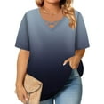 thumbnail image 3 of TQWQT Women's Plus Size Tops Sexy Summer V Neck Criss Cross Shirts Gradient Graphic Tees Short Sleeve Tunics Shirts Loose Fit Casual Womens Clothing L, 3 of 6