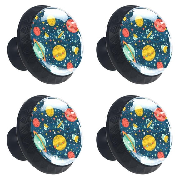 4 Pcs Rocket Planet Stars Sky Knobs for Kitchen Cabinet Cupboard Dresser Bookcase Drawer Pulls Handles Round Home Decor