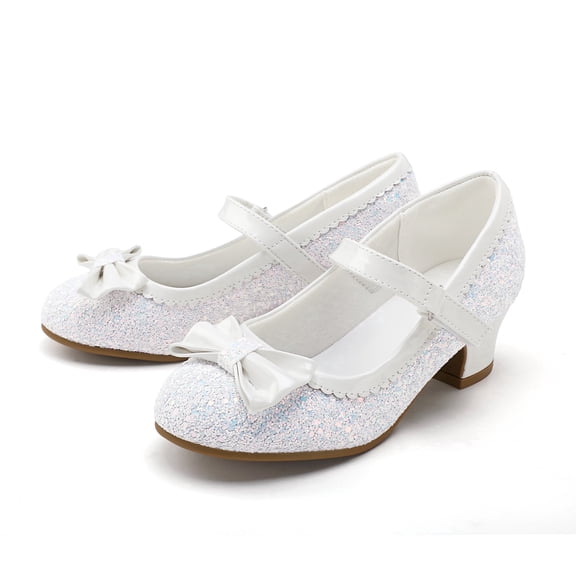 Kushyshoo White Girls Dress Shoes Mary Jane 1.5in Low Heel Pumps Wedding Party Princess 11M