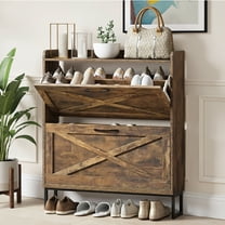 Dalattin Shoe Cabinet with 2 Flip Drawers, Narrow Shoe Storage Cabinet for Entryway, Brown