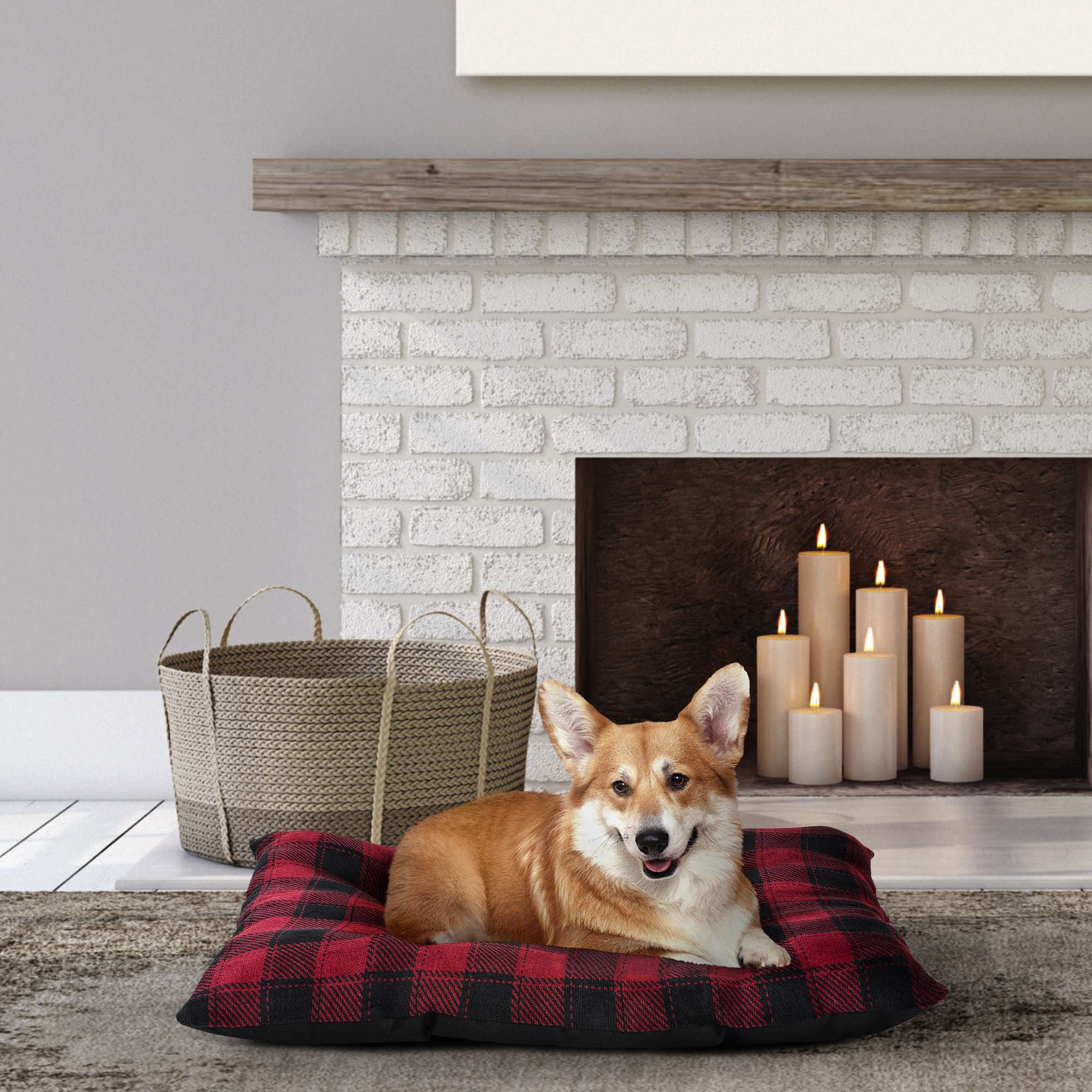 Vibrant Life Medium Dog Bed, Plush Tufted Red Buffalo Plaid