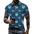 thumbnail image 2 of JULMCOMO Halloween Polo Shirts for Men Skull Ghost Pumpkin Print Collared Short Sleeve Trendy Loose Fit Graphic Tees Holiday Party Tops Blue L, 2 of 4