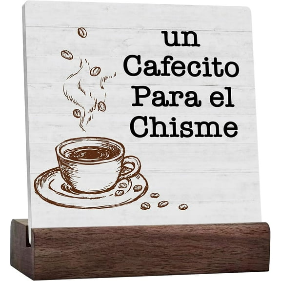 Funny Un Cafecito Para El Chisme Sign, Home Kitchen Coffee Signs Decor For Counter, Humor Kitchen Decorations Counter Coffee Bar Ceramic Table Shelf Decor Gifts For Coffee Lovers