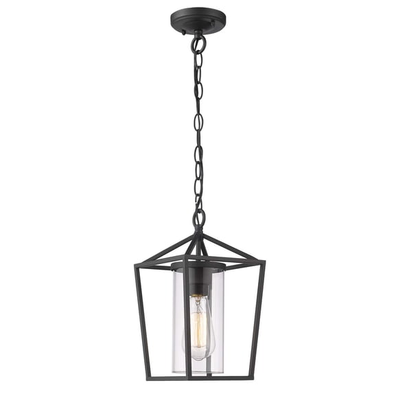Emliviar Suspension Extérieure Moderne, Lanterne Suspendue Extérieure 1 Lumière Finition Noire avec Verre Transparent, 20065H BK