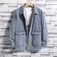 thumbnail image 4 of Chaqueta vaquera de otoño con botones azules para hombre, abrigos vaqueros de bolsillo gris para hombre, moda japonesa, alta calidad, vintage, precio bajo, talla grande GL, 4 of 5
