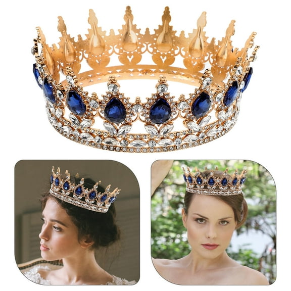 LABSERRON 1Pack Bridal Tiara Rhinestone Crown Golden Dark Blue 6x6x2.2in Wedding Crown for Bride