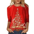 thumbnail image 2 of MPWEGNP Womens Daily Christmas Tree Print Crew Neck Tops 3/4 Sleeve Loose Side Split Tunic Blouse for Women Red M, 2 of 5