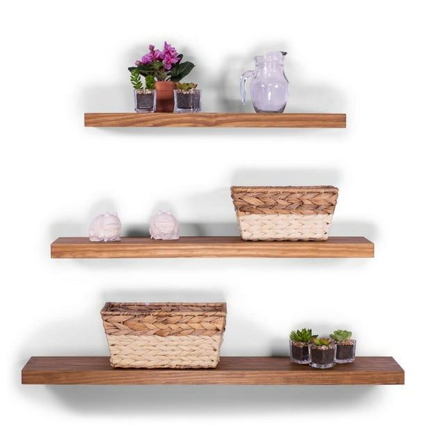 8" Deep Clean Edge Pine Floating Shelves 24" 30" 36" (Set of 3) (Buckskin)