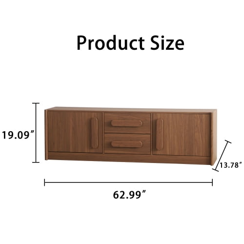 63" Buffet Sideboard Cabinet with 2 Doors & 2 Drawers, Soft-Close Hinges and Silent Slide Drawers, MDF Storage Credenza Console for Living Room, Dining Room, Entryway, Walnut Brown