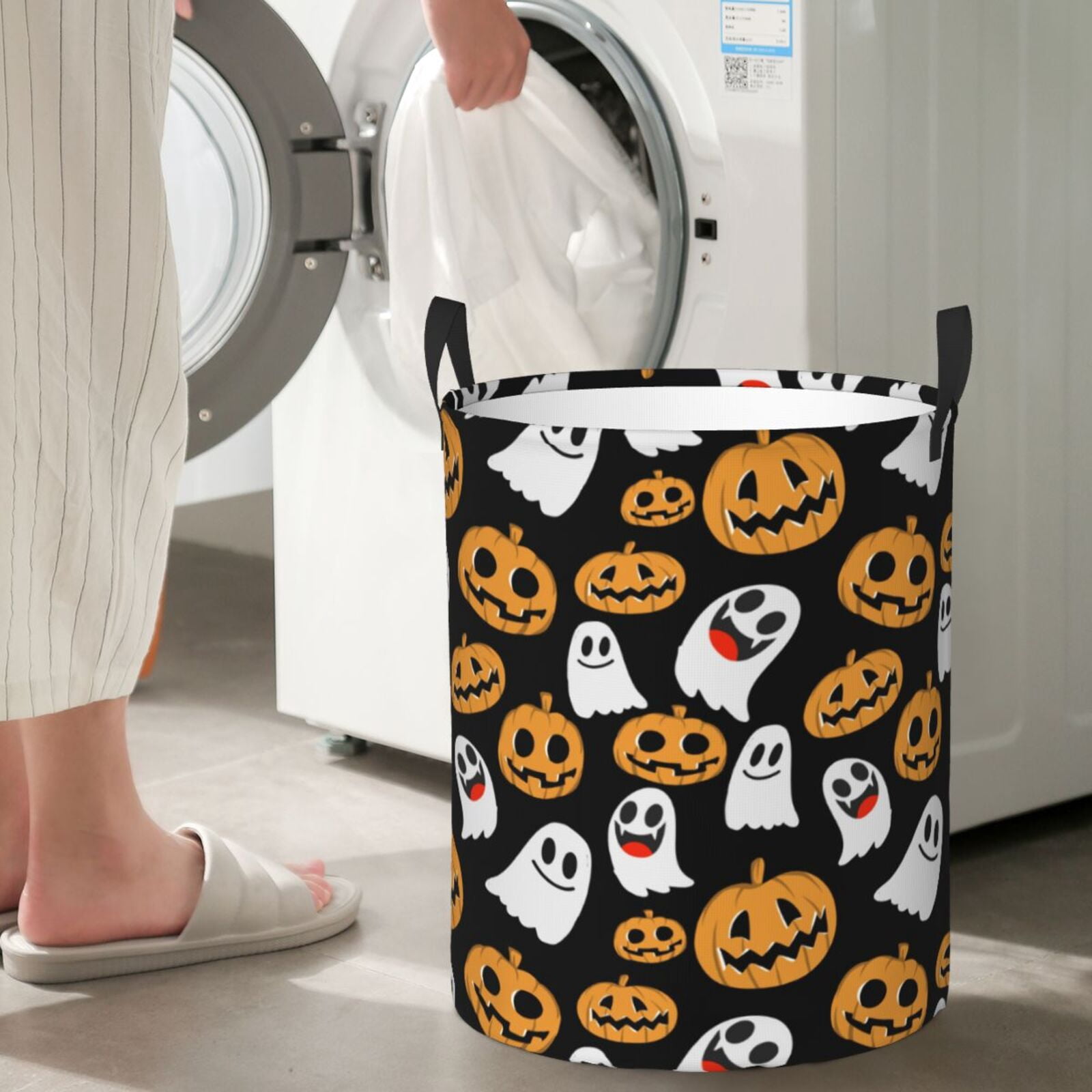 Large Laundry Basket with Handles - cartoon halloween pumpkin print Kids Baby Dirty Clothes Laundry Hamper for Bedroom Aesthetic