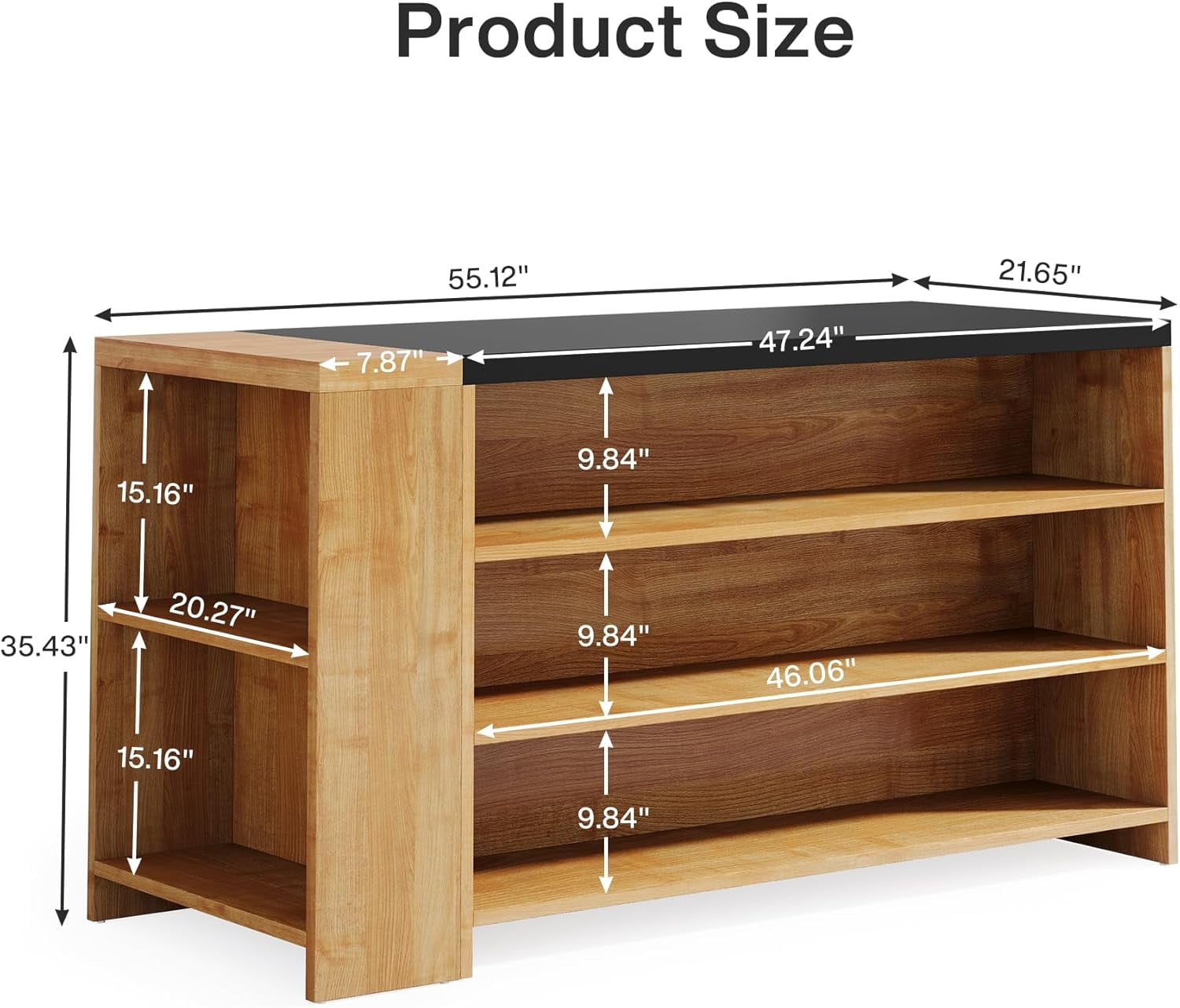Tribesigns 55" 5-Tier Stationary Kitchen Island with Storage, Farmhouse Coffee Bar Table with Large Countertop, Wood Storage Cabinet for Kitchen - Vintage Brown