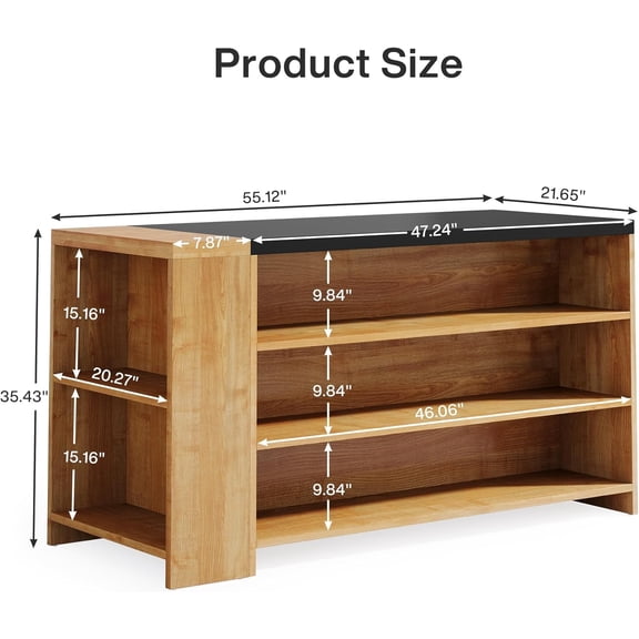 55 Inch Kitchen Island with Storage Farmhouse 5-Tier Stationary Table Vintage Brown