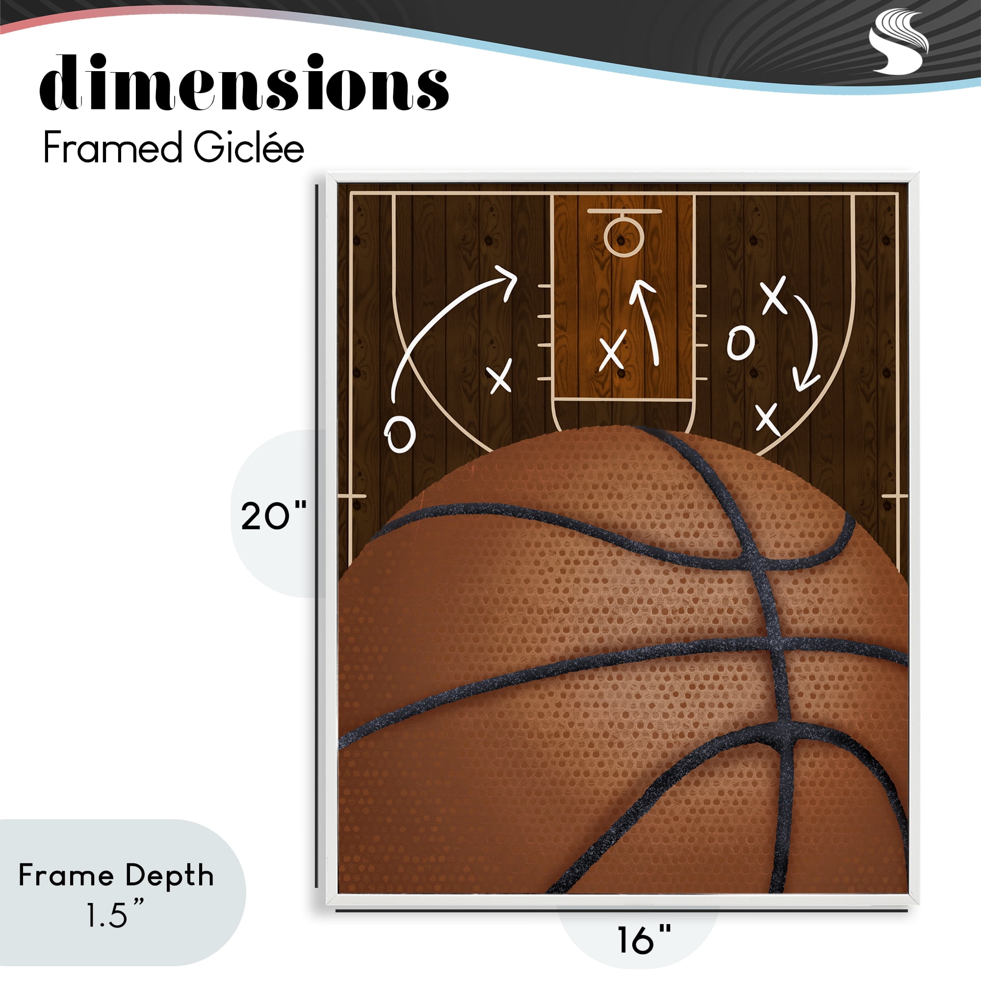 Stupell Industries Basketball Court Tactics White Framed Giclee Art, design by Jennifer Stith