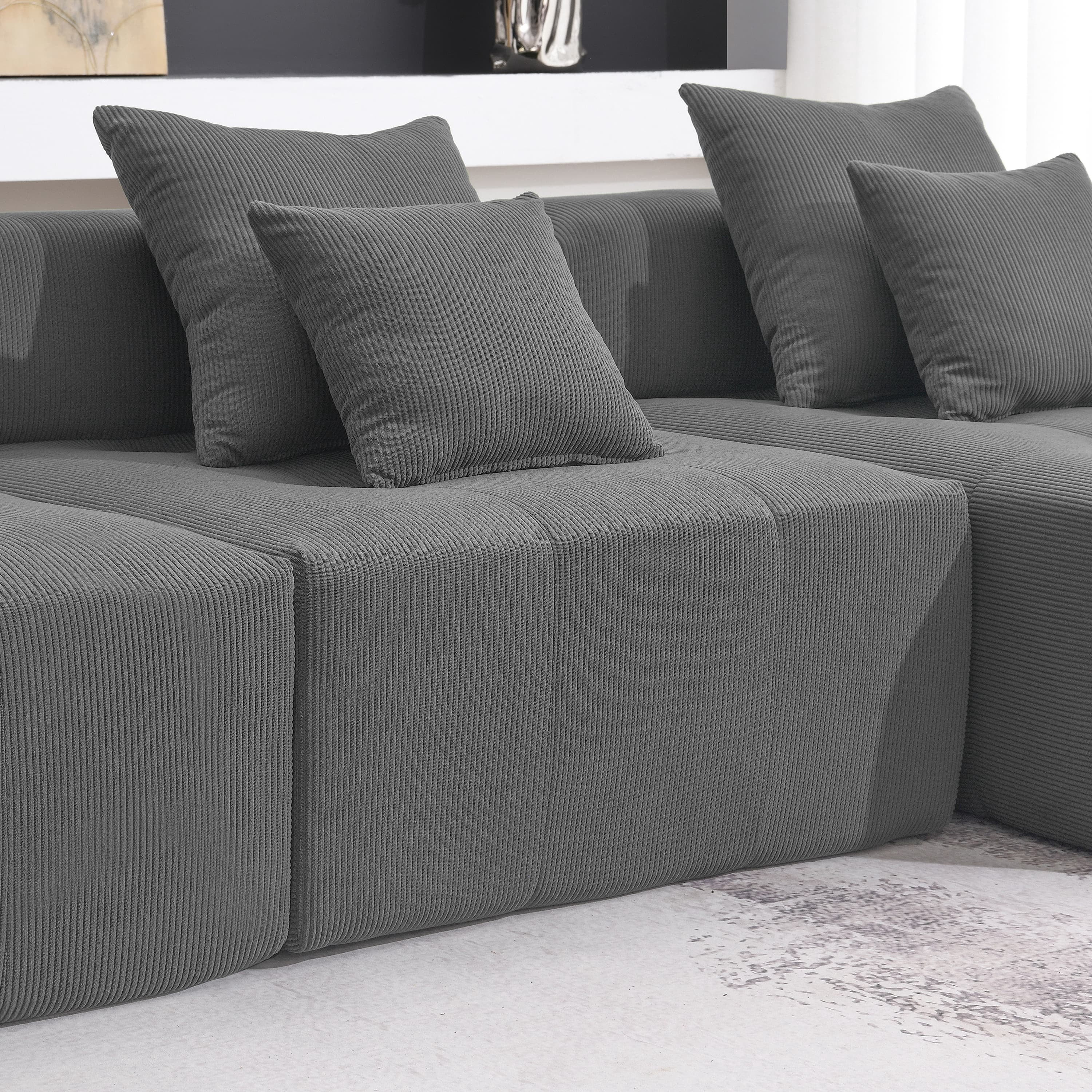 MAYEERTY 105.5" L-Shaped Modular Sectional Sofa - Minimalist Corduroy Compressed Couch, 3PC Free Combination No Assembly for Living Room, 3 Colors