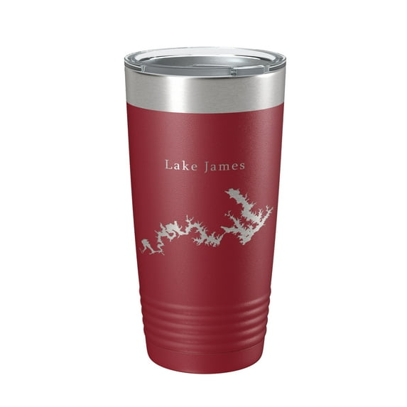 Lake James Map Tumbler Travel Mug Insulated Laser Engraved Coffee Cup North Carolina 20 oz Maroon