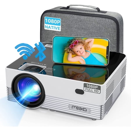 Kmowoo Q6 Native 1080P WiFi Bluetooth Projector, Upgraded 8500L HD Video Projector with Carrying Bag, Support 4K & 300“ Display, silver