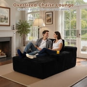 Ovios 67 Oversized Chaise Lounge Chair Indoor Cloud Plush Corduroy Floor Sofa Bed Deep Seat No Assembly Couch with Cup Holders for Living Room, Black