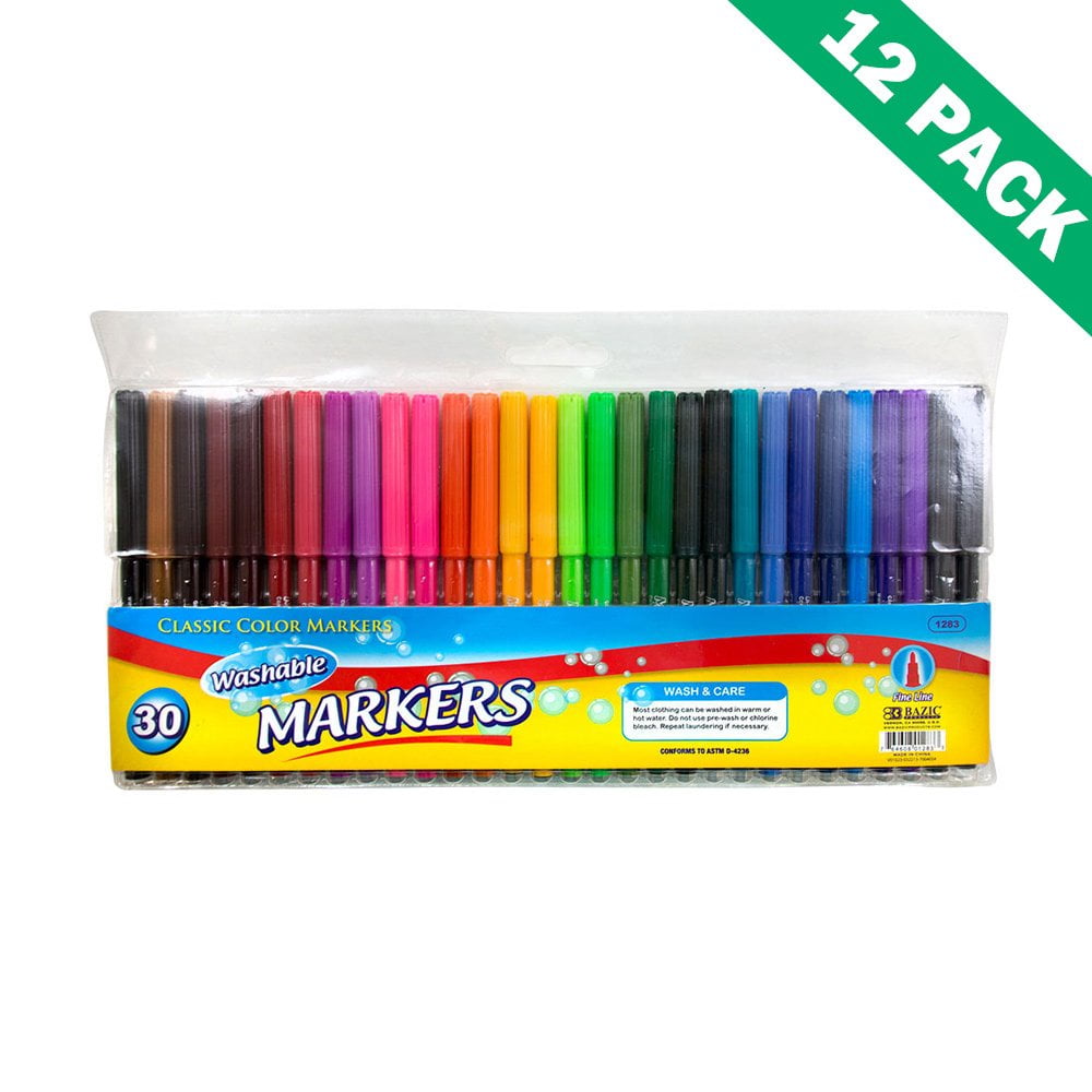 Fine Line Markers, Kids Multi Colored Markers Washable (30/pack) Pack Of 12