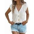 thumbnail image 2 of Women'S Short Sleeve Button Down Cardigan Sweater V Neck Cable Knit Shrug Vest White L, 2 of 8