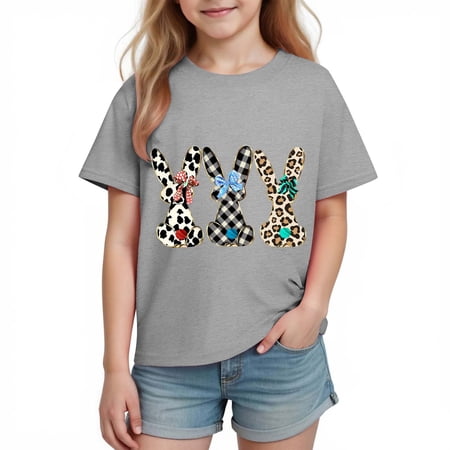 Auroural Short Sleeve Shirts for Toddlers Size 2T Boys Girls Easter Shirts Rabbit Printed Tshirt Short Sleeve Top Funny Graphic Tshirts 3-14 Years