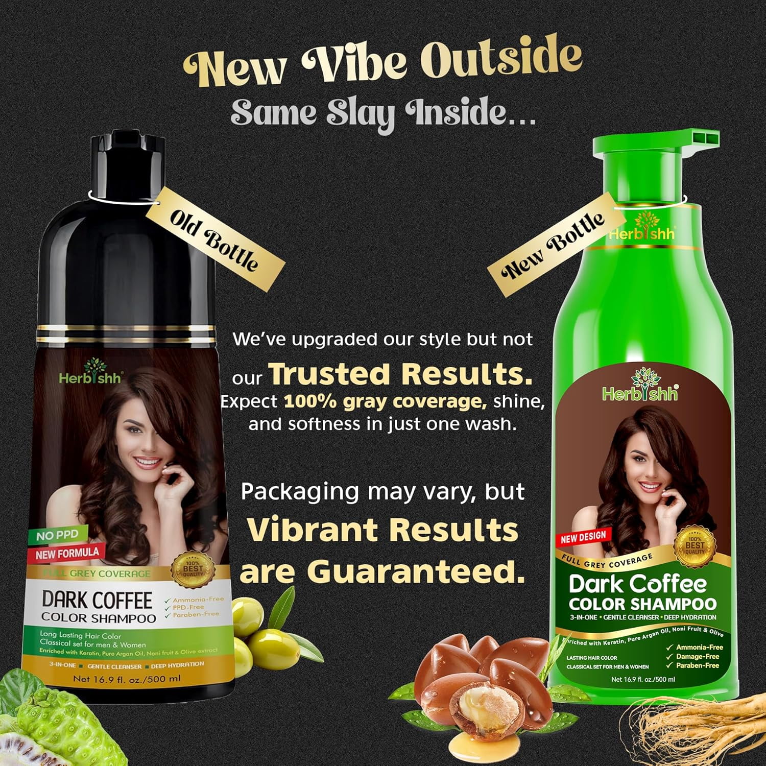 Herbishh Hair Color Shampoo - Magic Dye for Gray Hair, Lasting Color in Minutes - 1000 Ml, 3-In-1, Ammonia-Free (Dark Coffee)