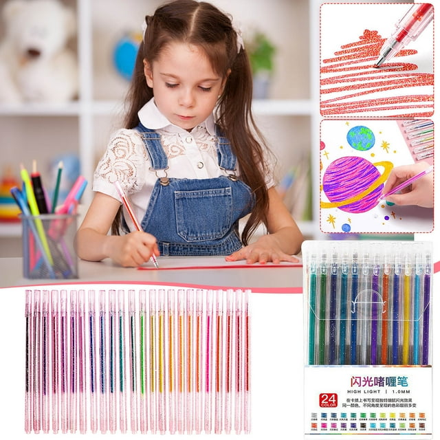 PEONAVET Sparkling Gel Pen 24 Colorful Glitter Gel Pen Colorful Pen Fluorescent Pen Student and 's Color Pen 1.3ml