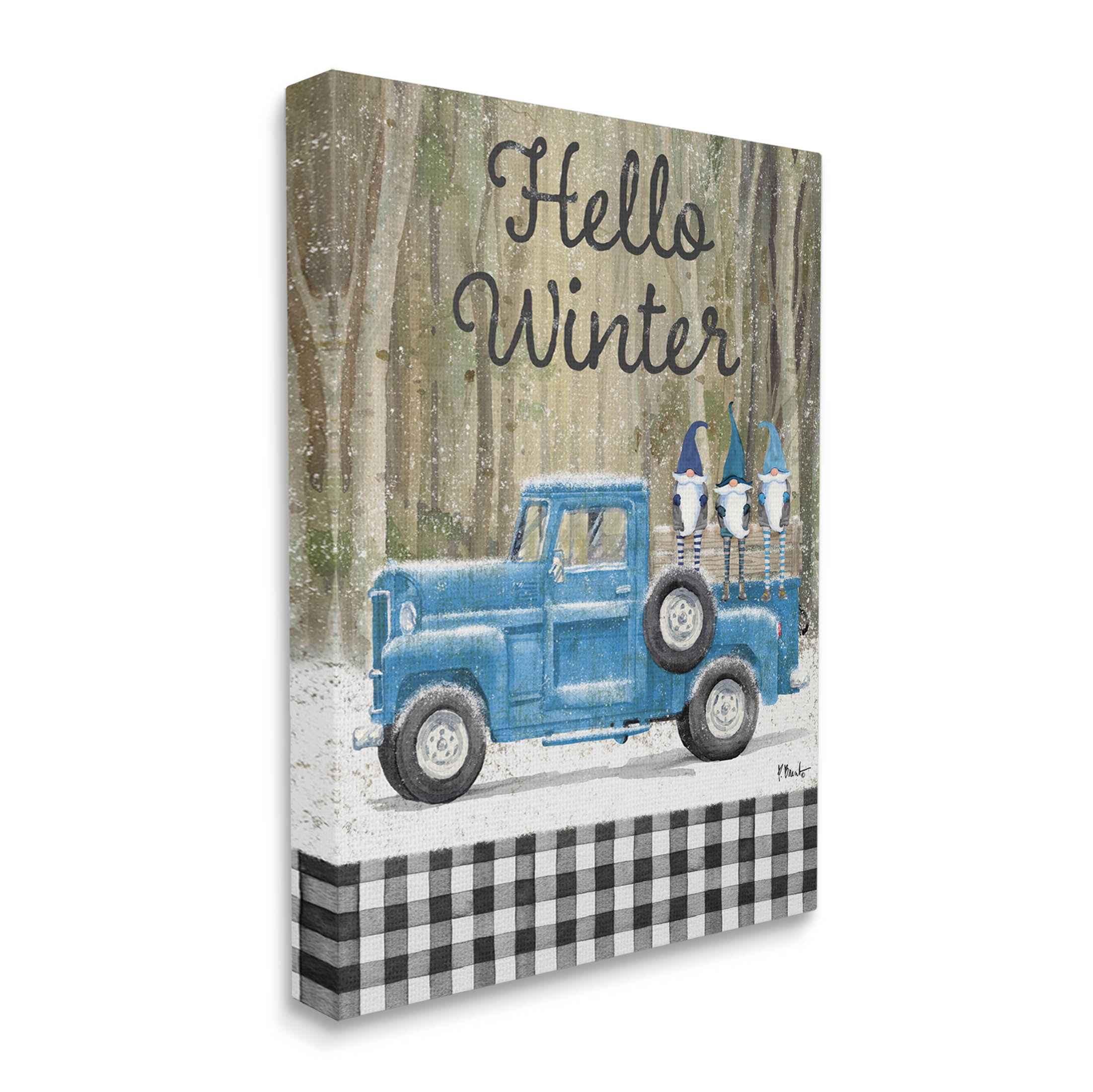 Stupell Industries Hello Winter Plaid Gnomes Graphic Art Gallery Wrapped Canvas Print Wall Art, Design by Paul Brent