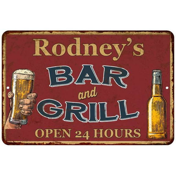 Rodney's Red Bar and Grill Rustic Sign Decor 8x12 108120045500
