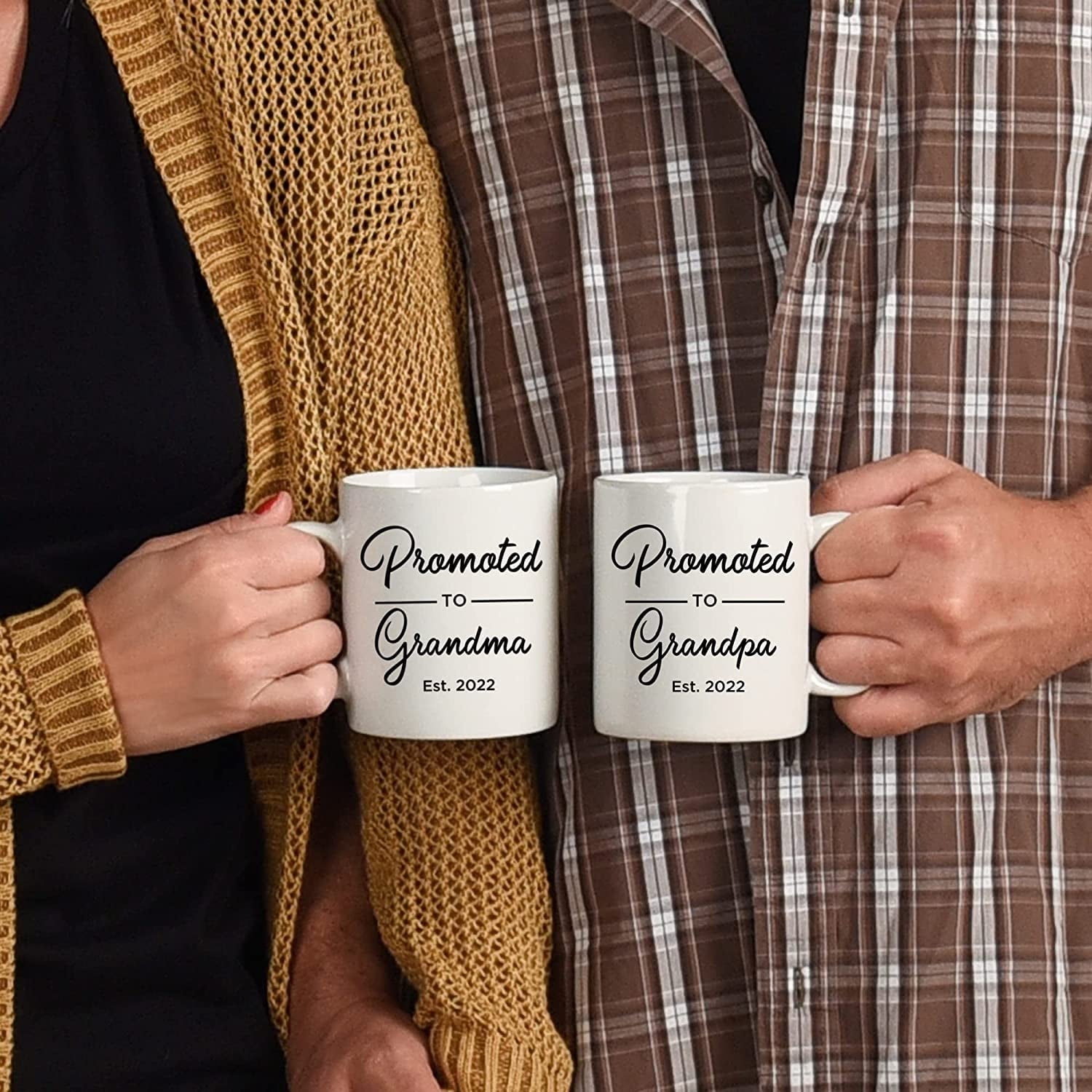 Grandparents Pregnancy Reveal Coffee Mugs, Baby Announcement Mug Set, Promoted to Grandma & Grandpa Cups, Future Grandfather Custom Year Gift Ideas, Grandmom to Be Gifts