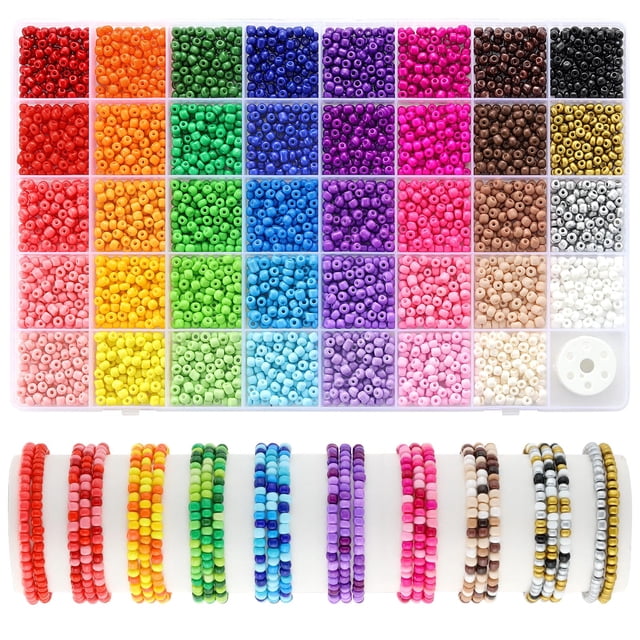 Kit de fabricación de joyas Funtopia con mostacillas de 4 mm, 3510 piezas con cuerda elástica