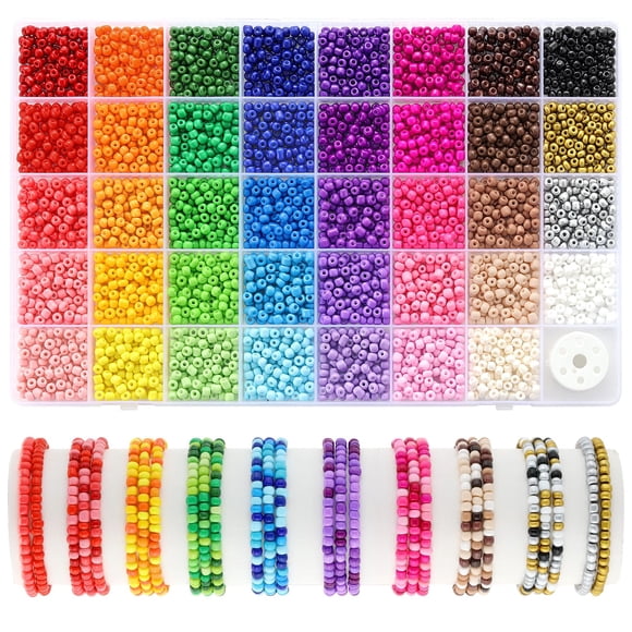 Kit de fabricación de joyas Funtopia con mostacillas de 4 mm, 3510 piezas con cuerda elástica