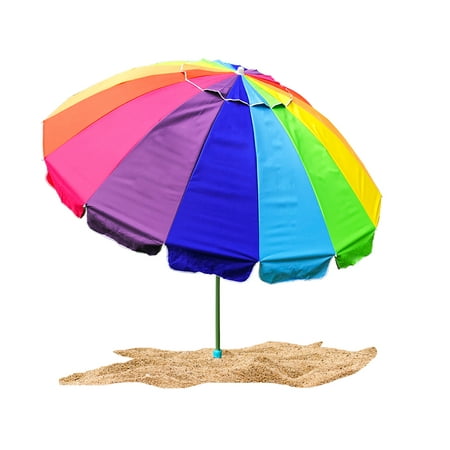 Rainbow Beach Umbrella - Party With Pride Giant 8' Rainbow Beach Umbrella / With UV Protection / Includes Durable Carry Bag / For Sun and Outdoor / Windproof (Rainbow)