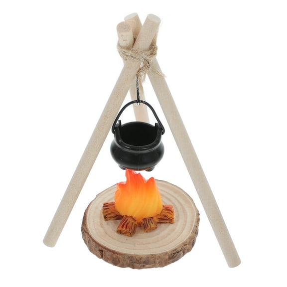 WORGEOUS Miniature Dollhouse Outdoor Accessories Outdoor Camping Decorations Miniature Campfire for Dollhouse with Boiling Water Scene Model Ideal for Dollhouse Accessories
