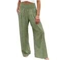 thumbnail image 2 of Linen Palazzo Pants for Women High Waist Tummy Control Wide Leg Pant Summer Flowy Loose Pull On Lounge Trousers 2026, L, 2 of 5