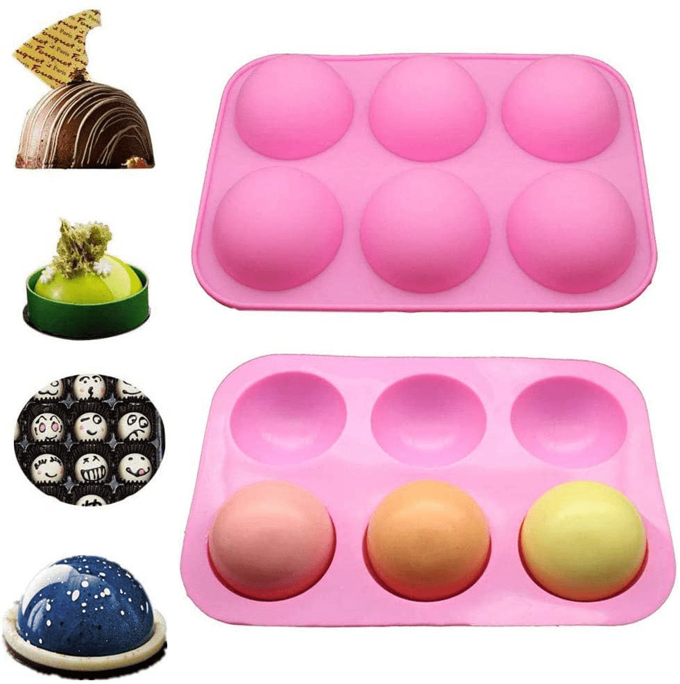 Jelly Craft DIY Cake Baking Cup Cake 4pcs Medium Semi Sphere Silicone Mold for Baking with 6 Holes Round Shape Half Sphere Chocolate Liner Perfect for Chocolate Bomb Pudding Muffin