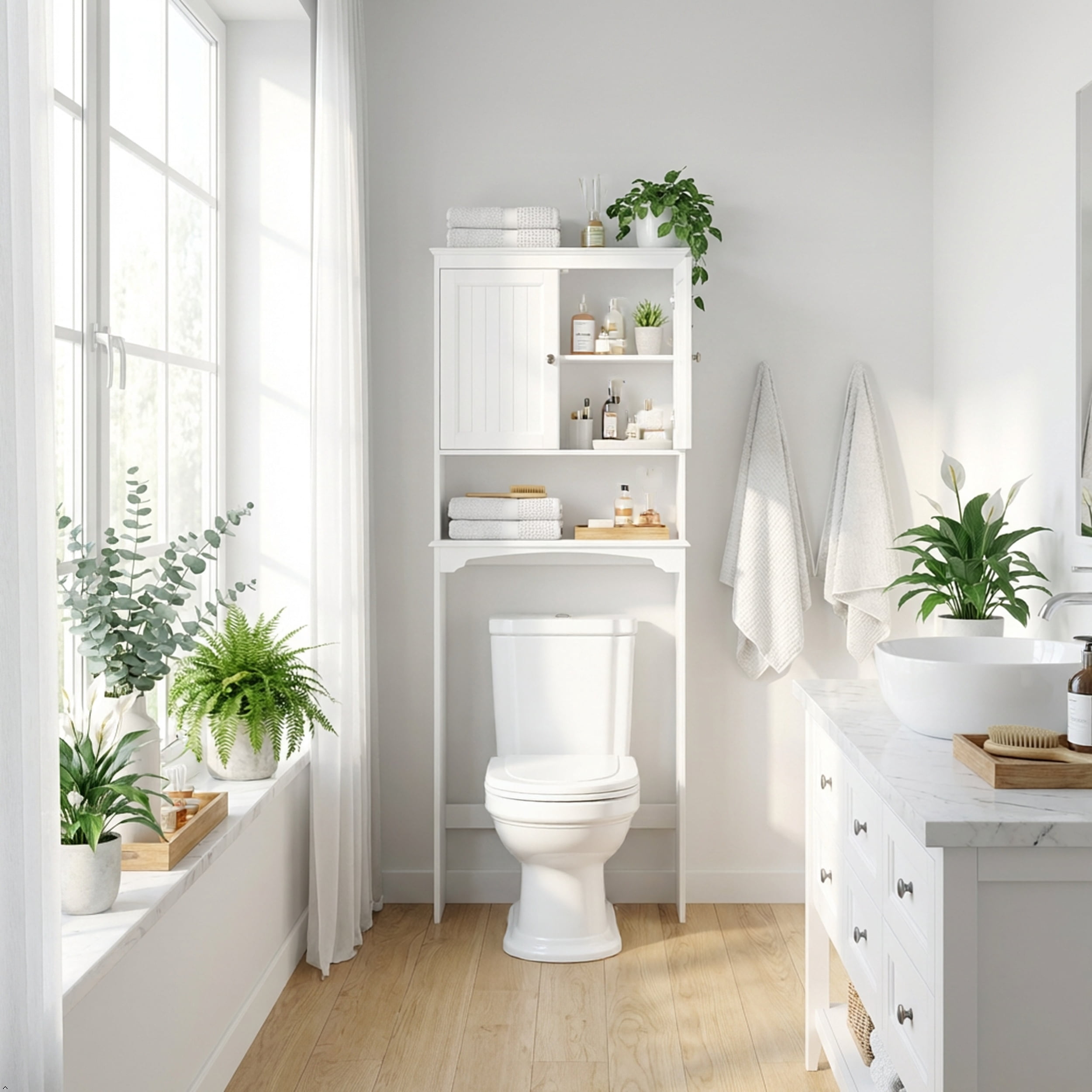 STAROUS Over The Toilet Storage Cabinet, Bathroom Shelf Over Toilet, Bathroom Storage Cabinet Organizer, White