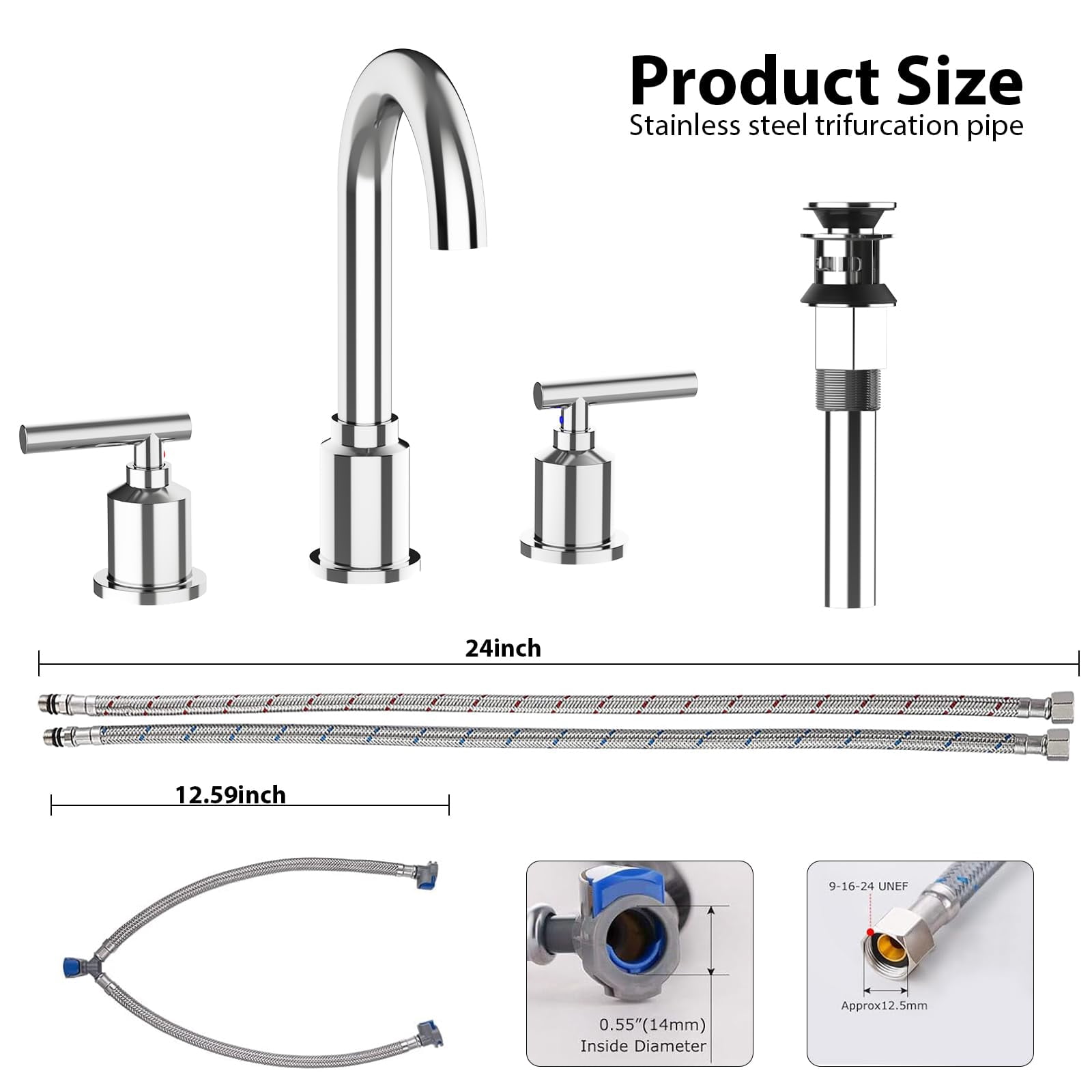 Bathroom Faucets for Sink 3 Hole, 8 Inch Bathroom Sink Faucet with Pop-up Drain and Supply Lines, Widespread Faucet for Vanity RV Farmhouse