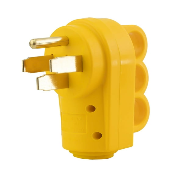 Heavy Duty 50Amp 125/250V Replacement 4-Prong Electrical Male Plug Receptacle Adapter with Ergonomic Handle for RV, Camper, Caravan, NEMA 14-50P, ETL Listed